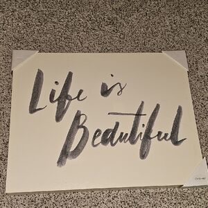 Life is Beautiful Cream and Grey Wall Art